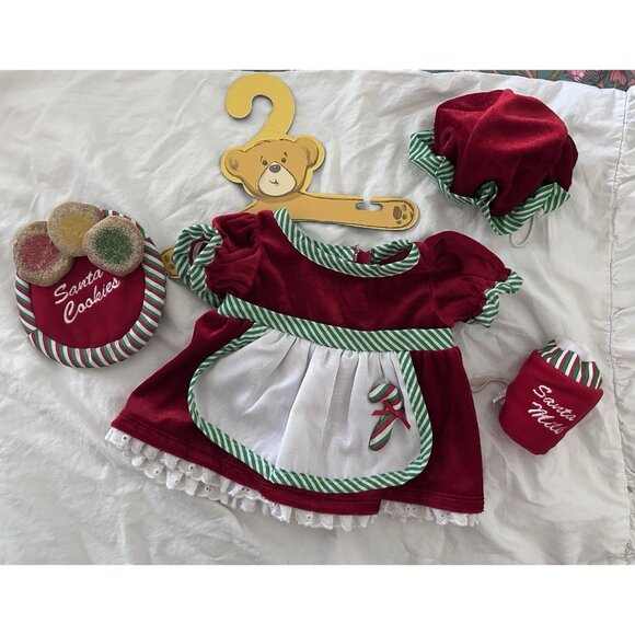Build A Bear Mrs. Claus Red Velvet Candy Cane Dress w/Apron Hat And Accessories - Picture 1 of 4